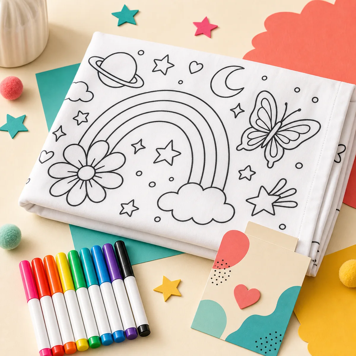 Colour your own pillowcase kit product shot with fabric markers